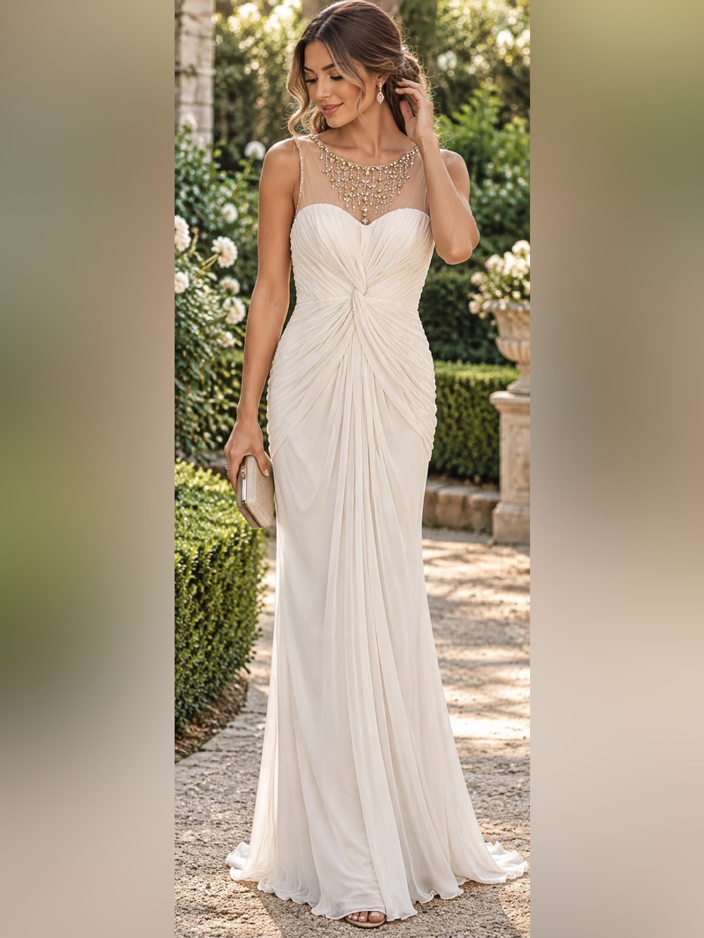 Adrianna Papell Ivory Evening Gown Formal Dress size 2 beaded crystals